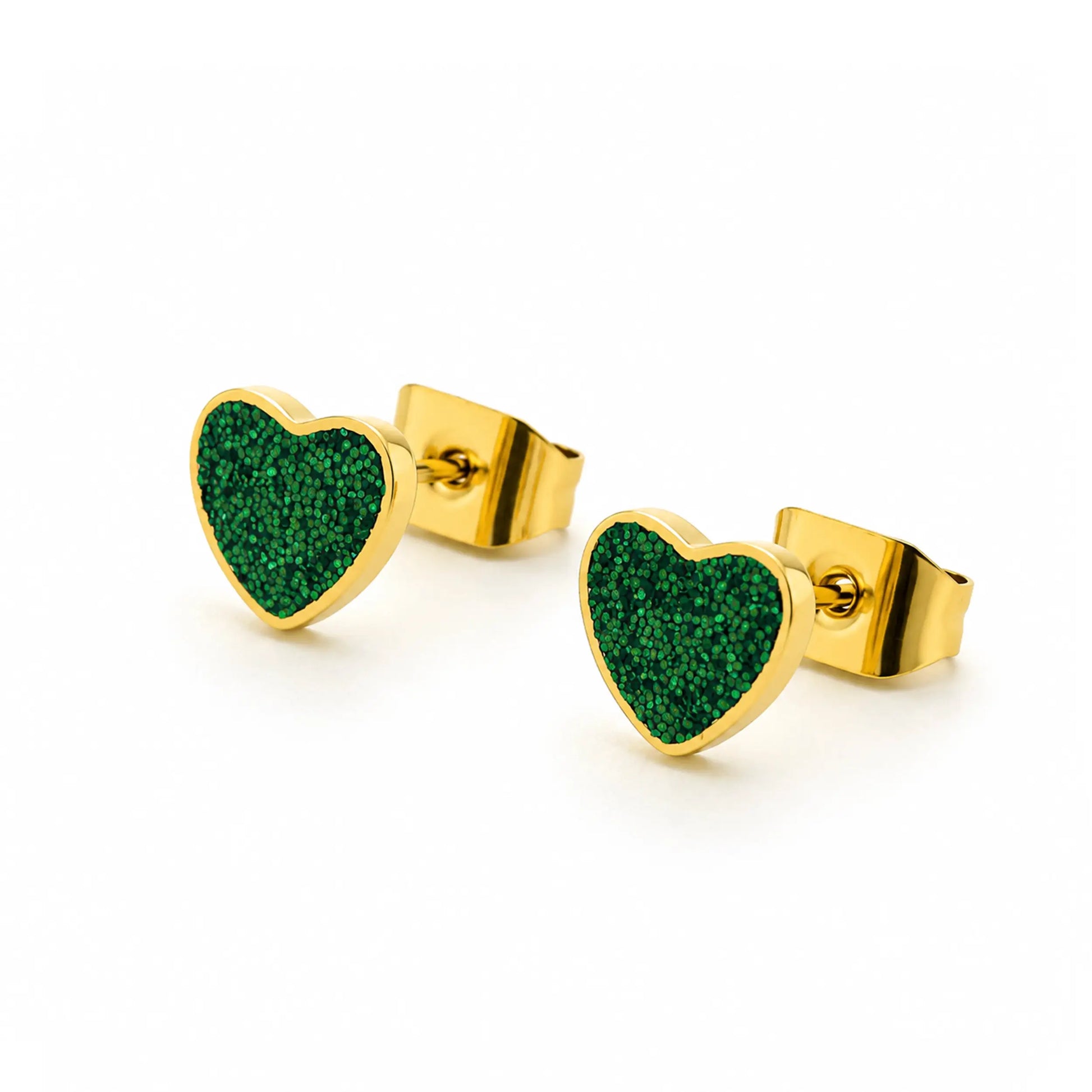 Glitter Heart Stud Earrings - Emerald