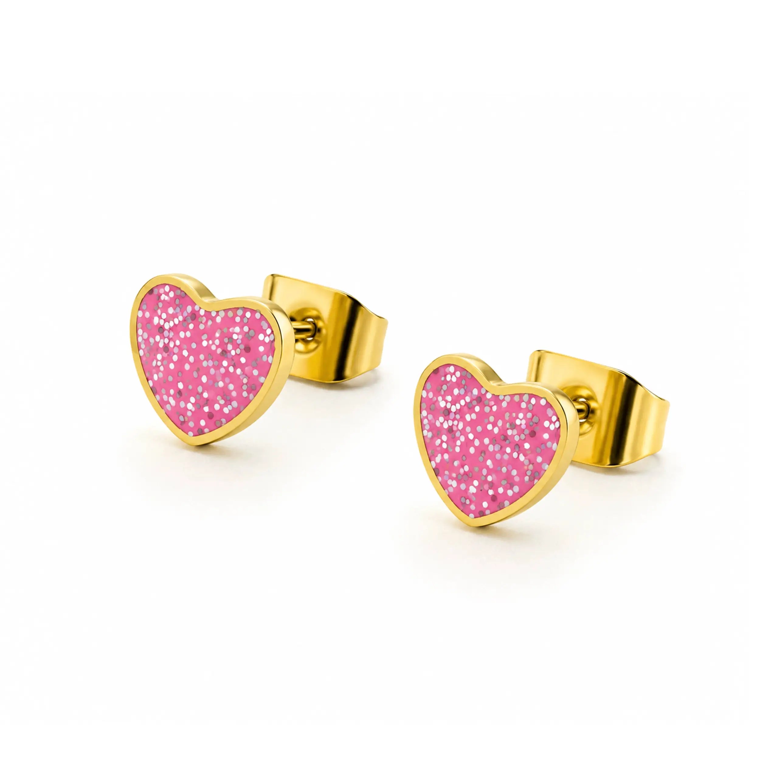 Glitter Heart Stud Earrings - Pink