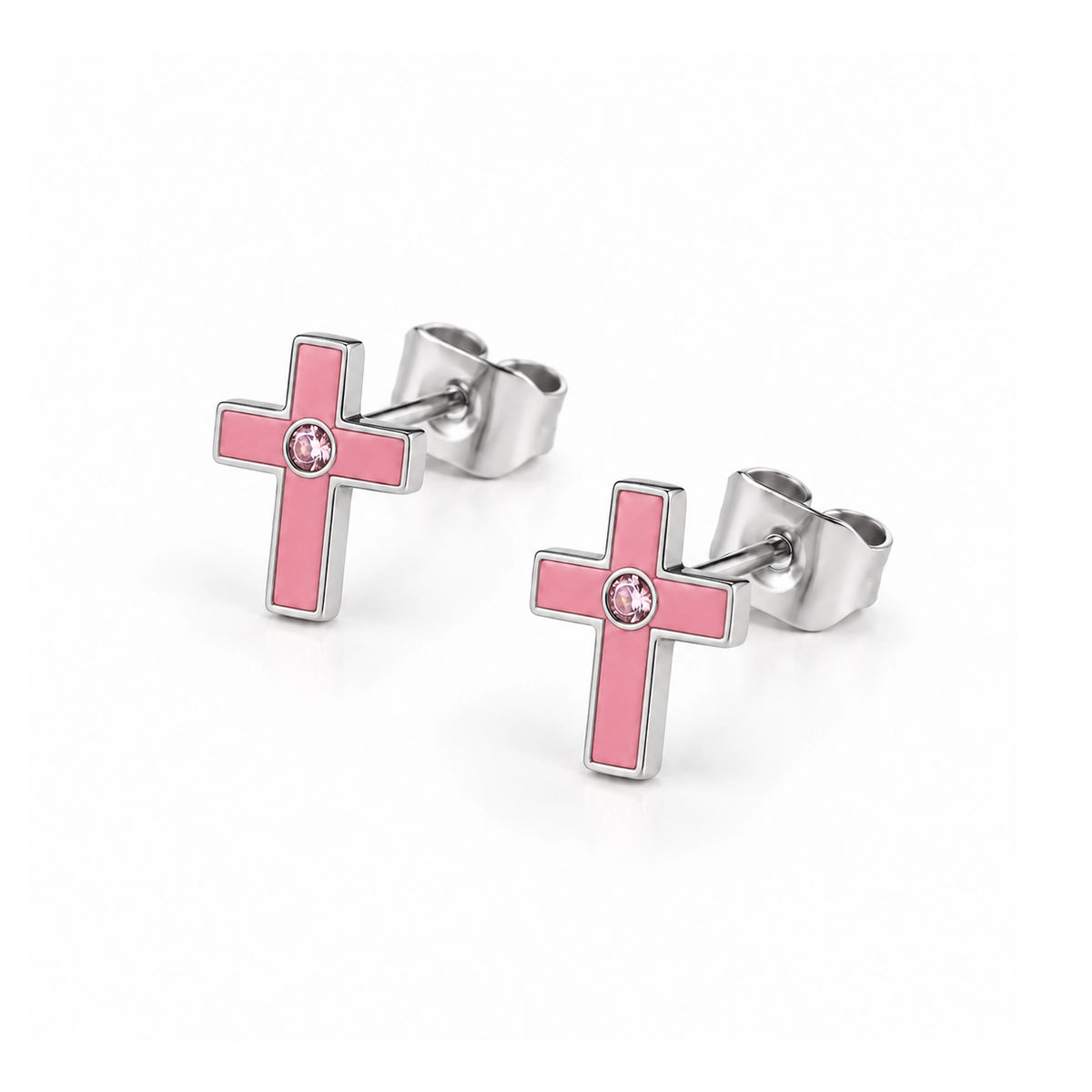 Pink Cross Stud Earrings