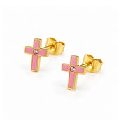 Pink Cross Stud Earrings