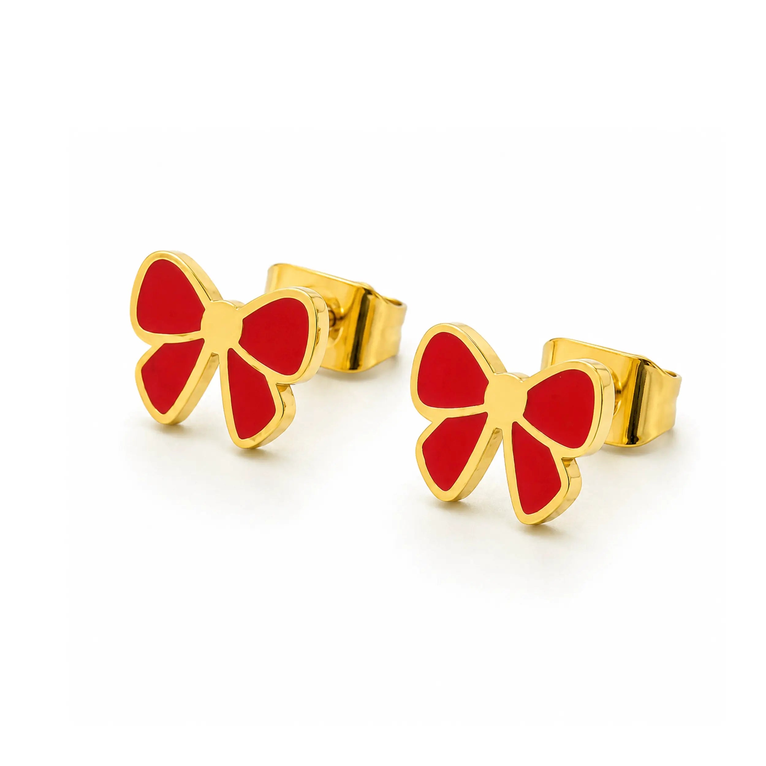 Pretty Red Bow Stud Earrings