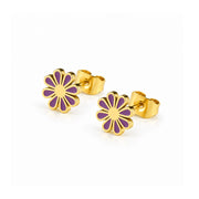 Flower Blossom Stud Earrings - Purple