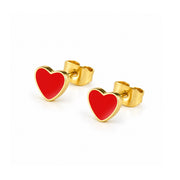 Colorful Heart Stud Earrings - Red