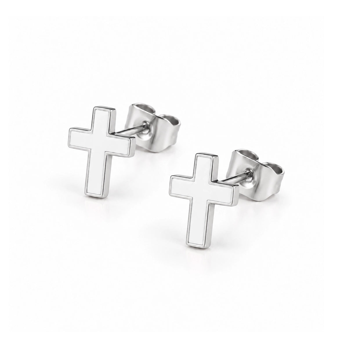 White Cross Stud Earrings