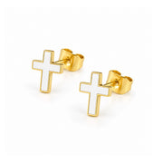 White Cross Stud Earrings